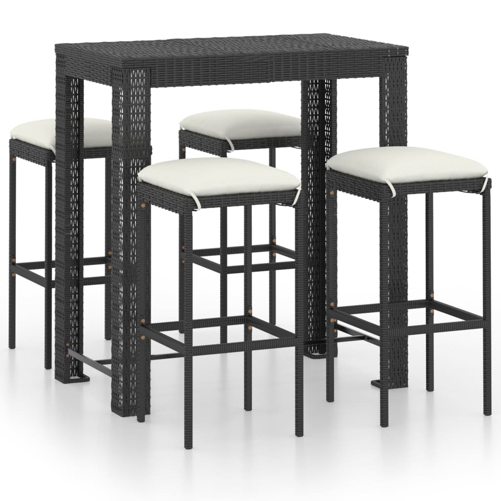 

vidaXL 5 Piece Patio Bar Set with Cushions Poly Rattan Black