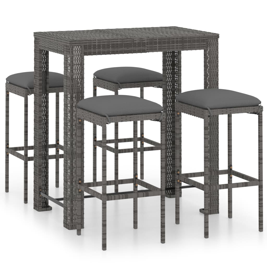 

vidaXL 5 Piece Patio Bar Set with Cushions Poly Rattan Gray