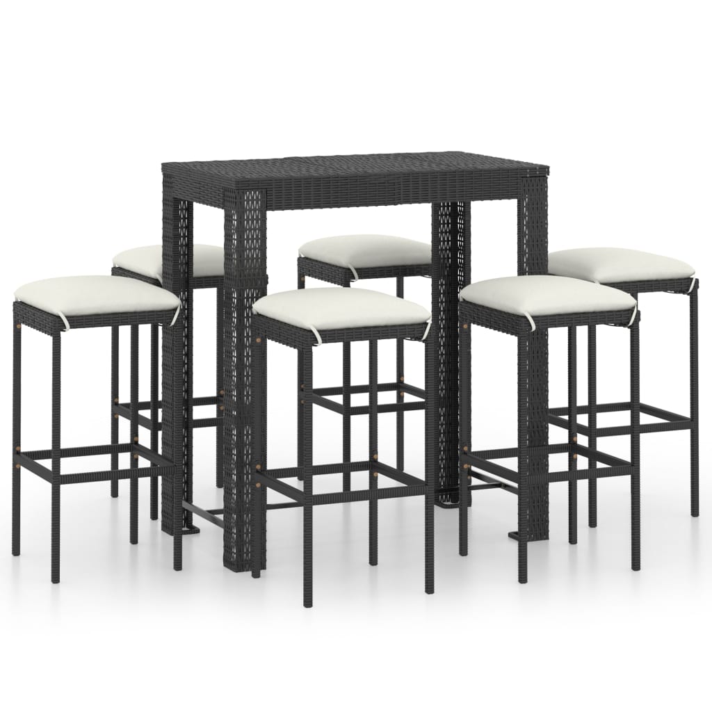 

vidaXL 7 Piece Patio Bar Set with Cushions Poly Rattan Black