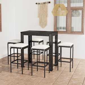 Vrtna barska garnitura z blazinami 7-delna poli ratan črna