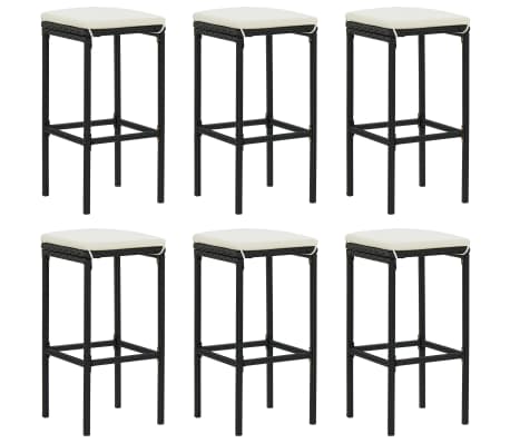 vidaXL 7-tlg. Gartenbar-Set mit Kissen Poly Rattan Schwarz