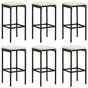 vidaXL 7-tlg. Gartenbar-Set mit Kissen Poly Rattan Schwarz