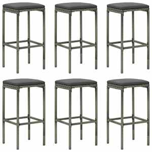 vidaXL Ensemble de bar de jardin 7 pcs et coussins R&eacute;sine tress&eacute;e Gris