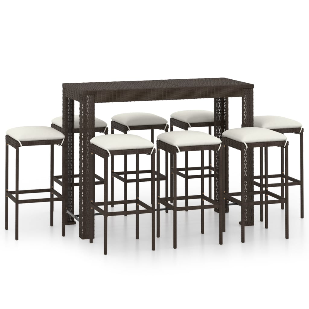 

vidaXL 9 Piece Patio Bar Set with Cushions Poly Rattan Brown