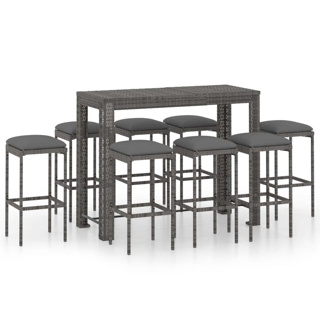 

vidaXL 9 Piece Patio Bar Set with Cushions Poly Rattan Gray