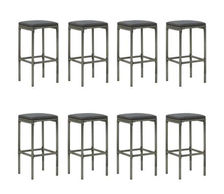 vidaXL Ensemble de bar de jardin 9 pcs et coussins R&eacute;sine tress&eacute;e Gris