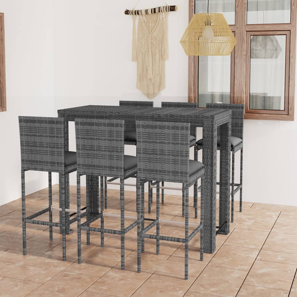 vidaXL 7-tlg. Garten-Bar-Set mit Anthrazit Kissen Poly Rattan