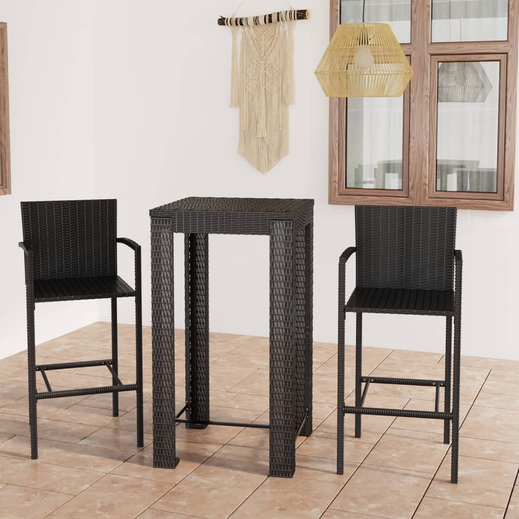 vidaXL 3-tlg. Garten-Bar-Set mit Armlehnen Poly Rattan Schwarz