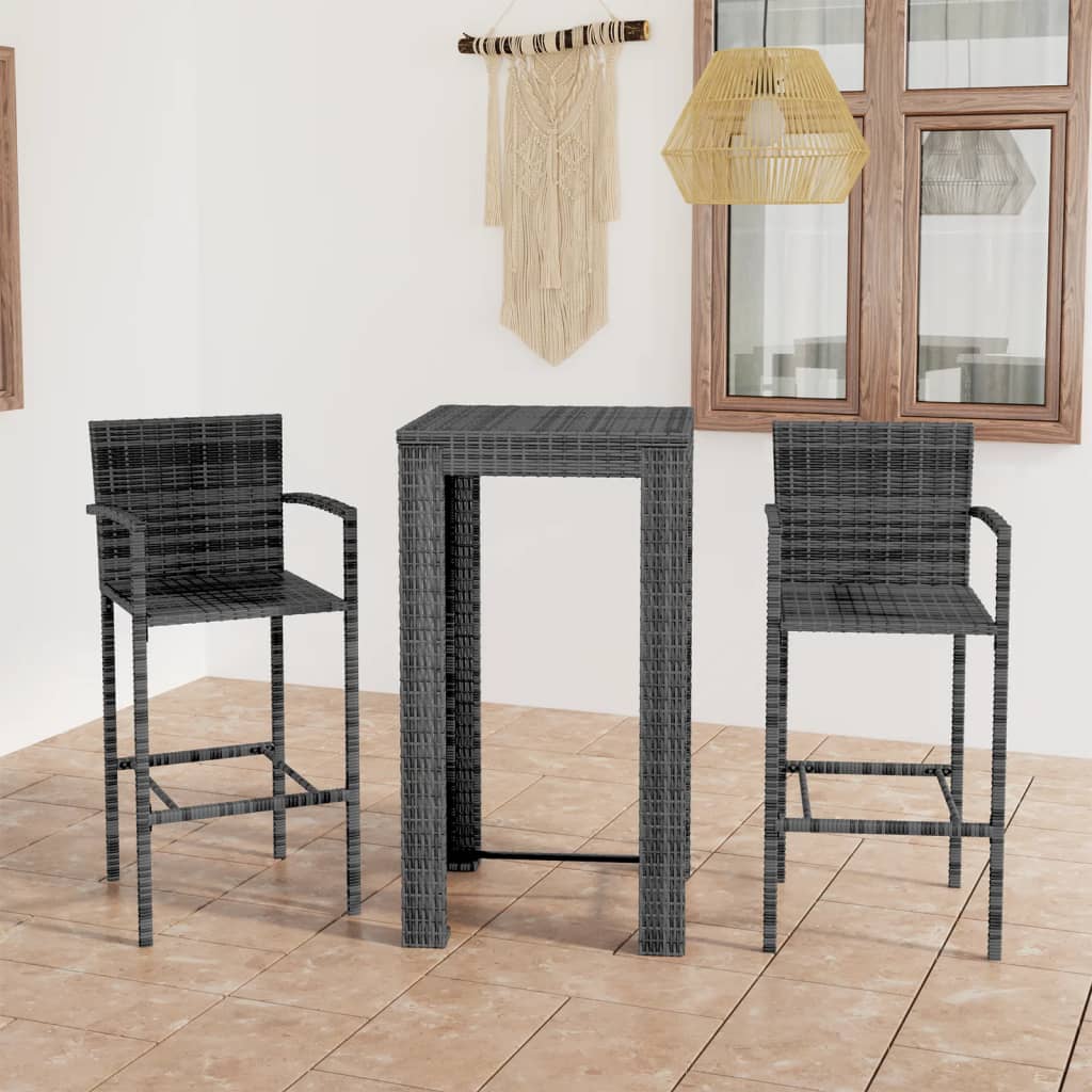 vidaXL 3-tlg. Garten-Bar-Set mit Armlehnen Poly Rattan Grau