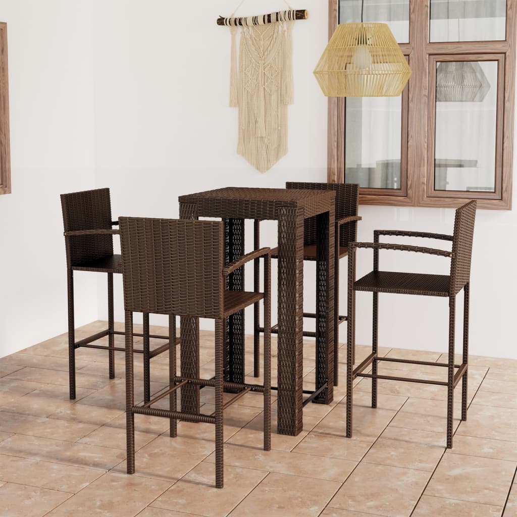 vidaXL 5-tlg. Garten-Bar-Set mit Armlehnen Poly Rattan Braun