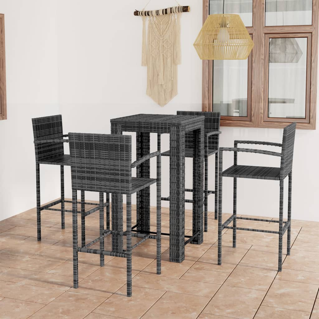 vidaXL 5-tlg. Garten-Bar-Set mit Armlehnen Poly Rattan Grau