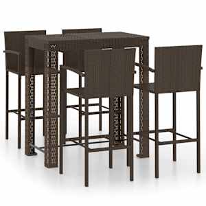 vidaXL 5-osaline aiabaari komplekt k&auml;etugedega, pol&uuml;rotang, pruun