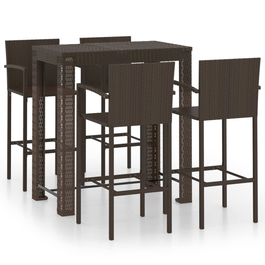 

vidaXL 5 Piece Patio Bar Set with Armrest Poly Rattan Brown