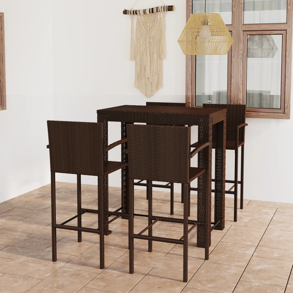 vidaXL 5-tlg. Garten-Bar-Set mit Armlehnen Poly Rattan Braun