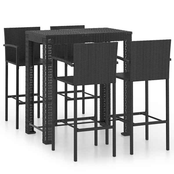 vidaXL 5-osaline aiabaari komplekt k&auml;etugedega, pol&uuml;rotang, must
