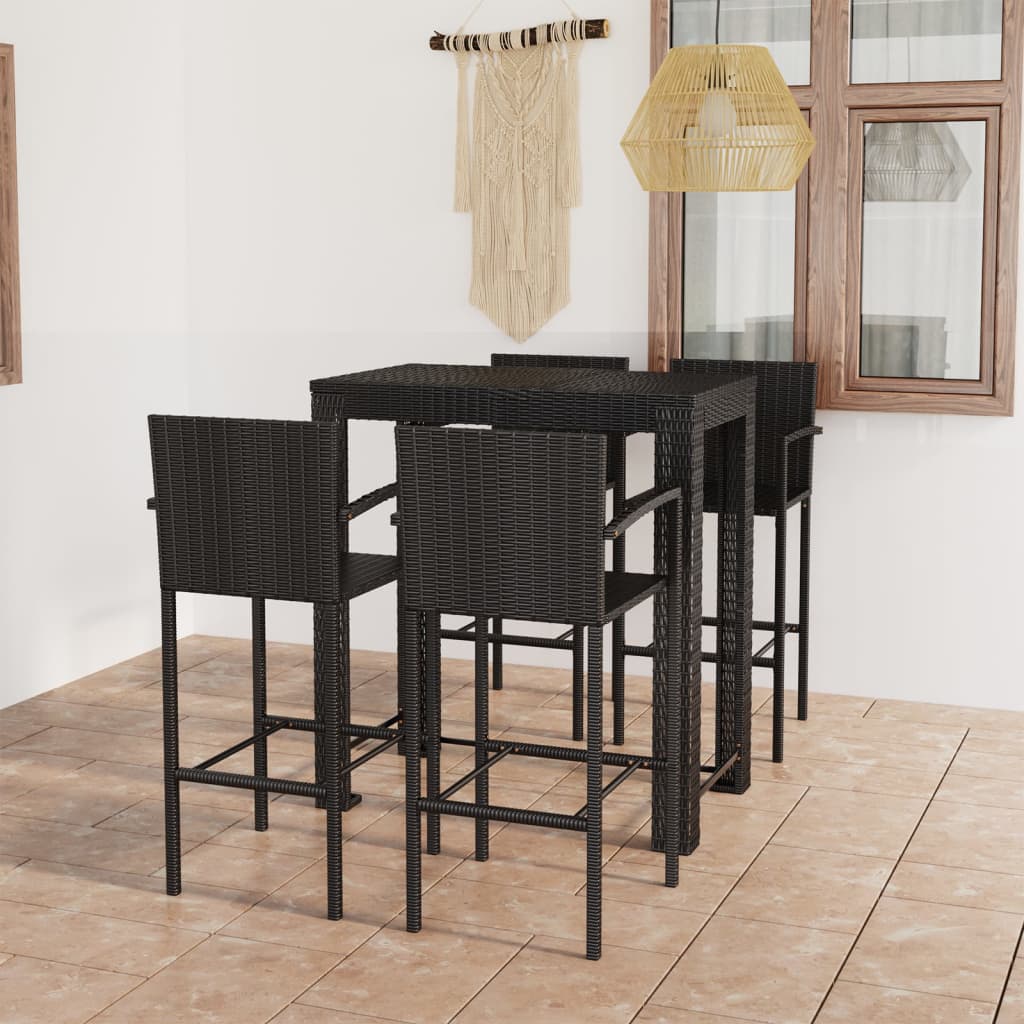 vidaXL 5-tlg. Garten-Bar-Set mit Armlehnen Poly Rattan Schwarz