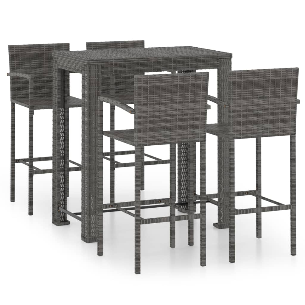 

vidaXL 5 Piece Patio Bar Set with Armrest Poly Rattan Gray
