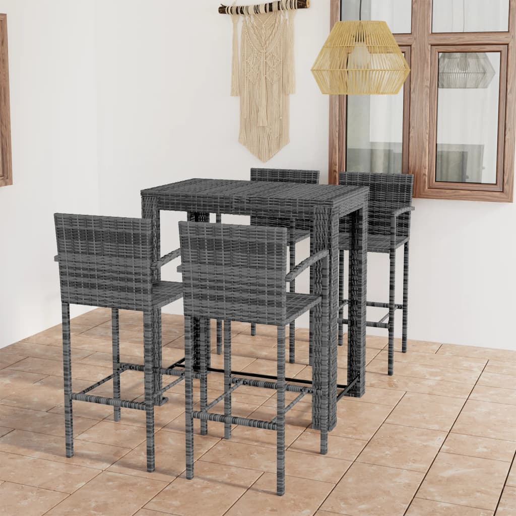 vidaXL 5-tlg. Garten-Bar-Set mit Armlehnen Poly Rattan Grau