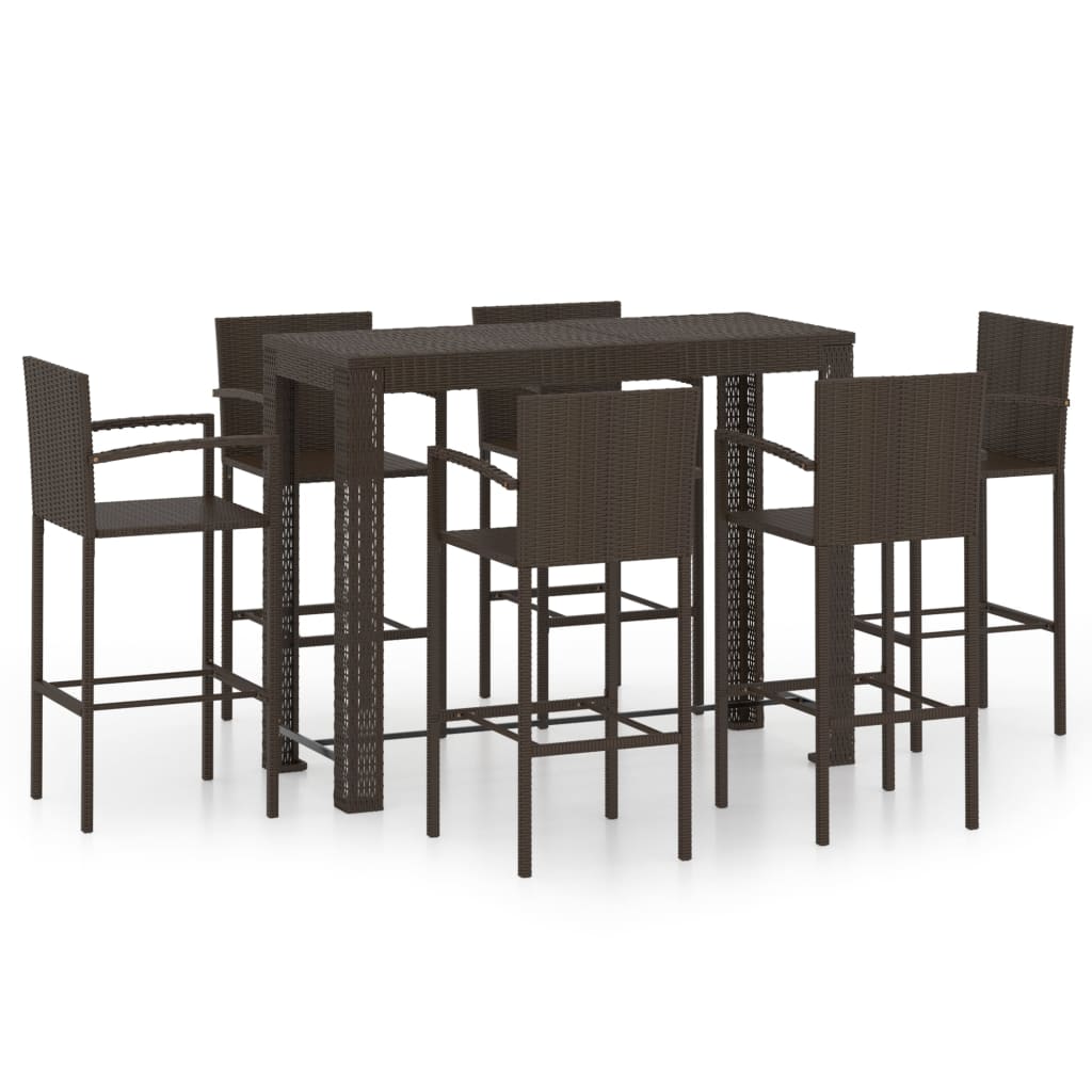 

vidaXL 7 Piece Patio Bar Set with Armrest Poly Rattan Brown