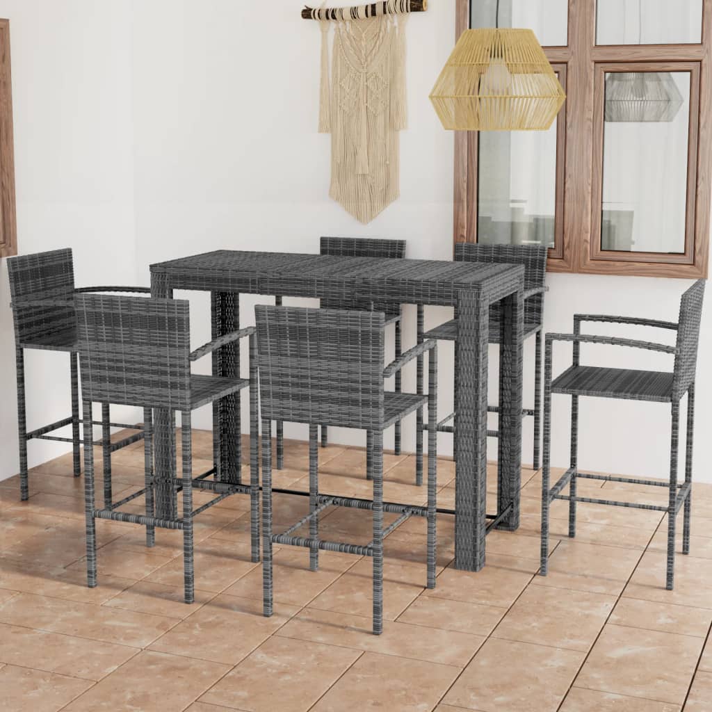 vidaXL 7-tlg. Garten-Bar-Set mit Armlehnen Poly Rattan Grau