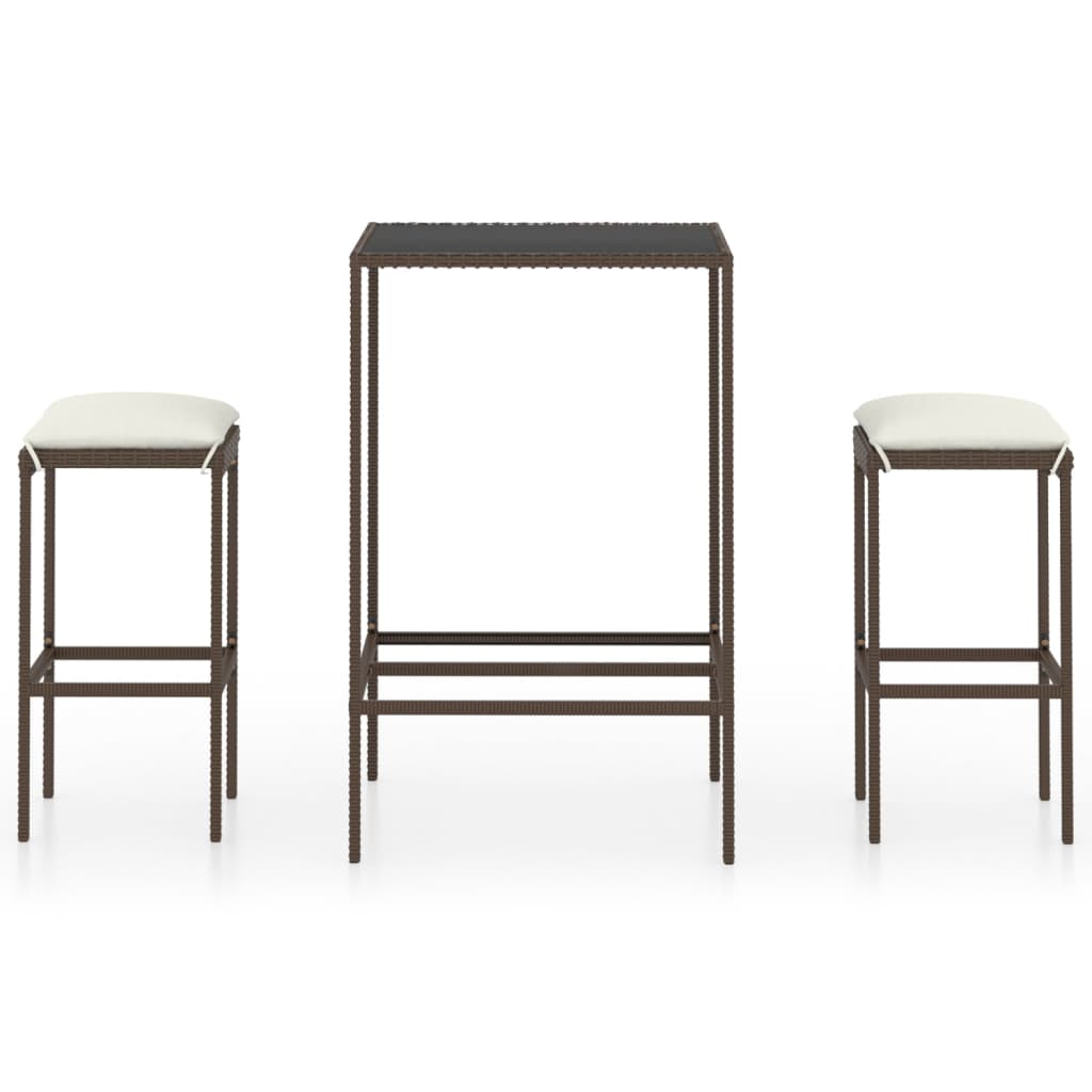 

vidaXL 3 Piece Patio Bar Set with Cushions Poly Rattan Brown