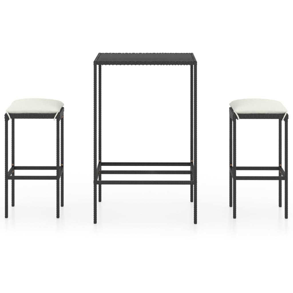 

vidaXL 3 Piece Patio Bar Set with Cushions Poly Rattan Black