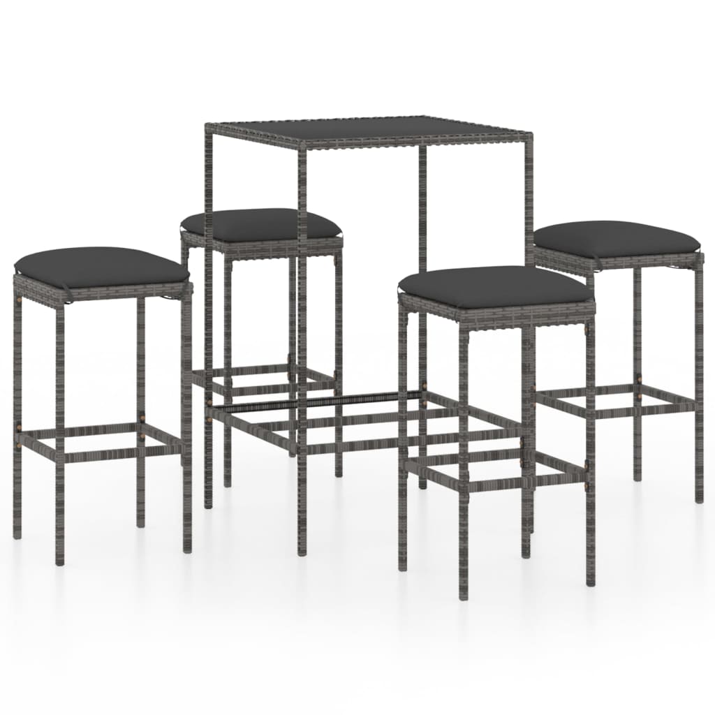 

vidaXL 5 Piece Patio Bar Set with Cushions Poly Rattan Gray