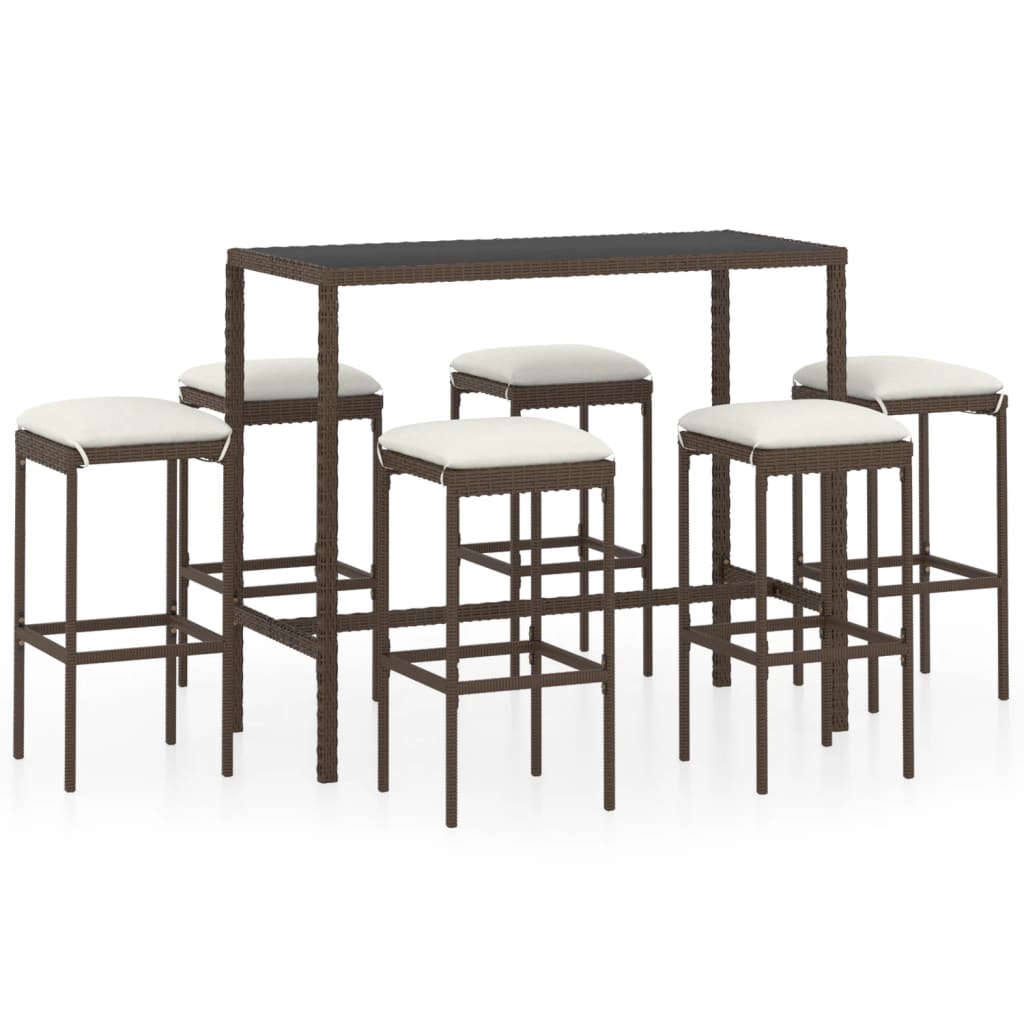 

vidaXL 7 Piece Patio Bar Set with Cushions Poly Rattan Brown