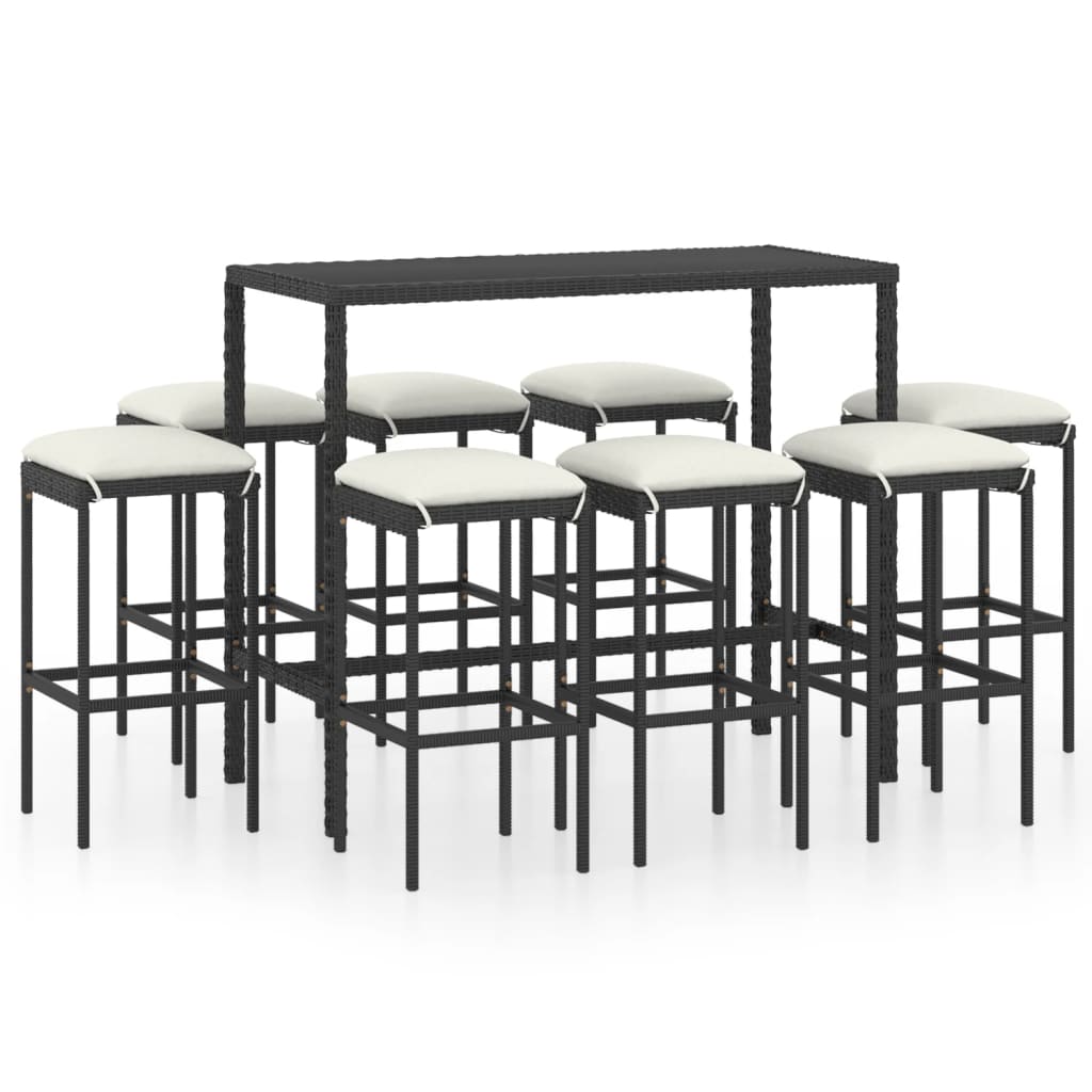

vidaXL 9 Piece Patio Bar Set with Cushions Poly Rattan Black