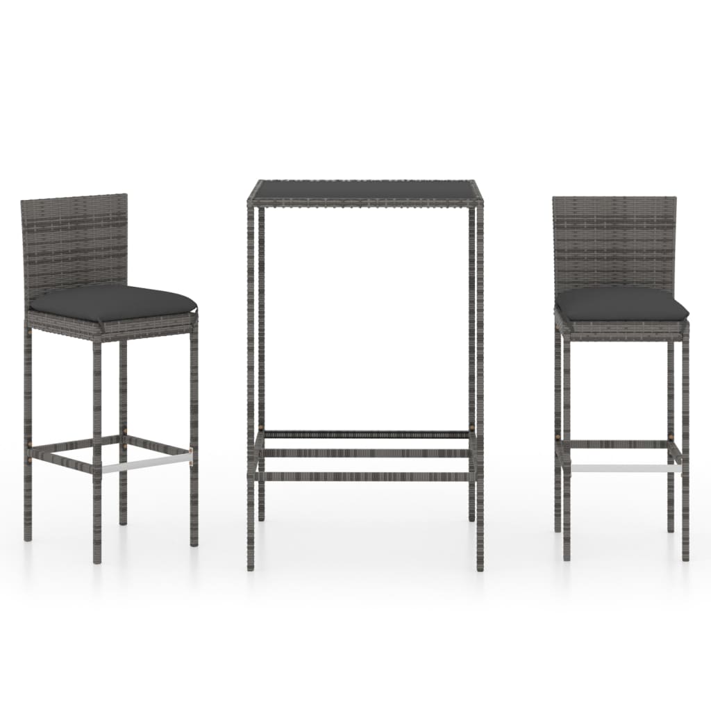 

vidaXL 3 Piece Patio Bar Set with Cushions Poly Rattan Gray