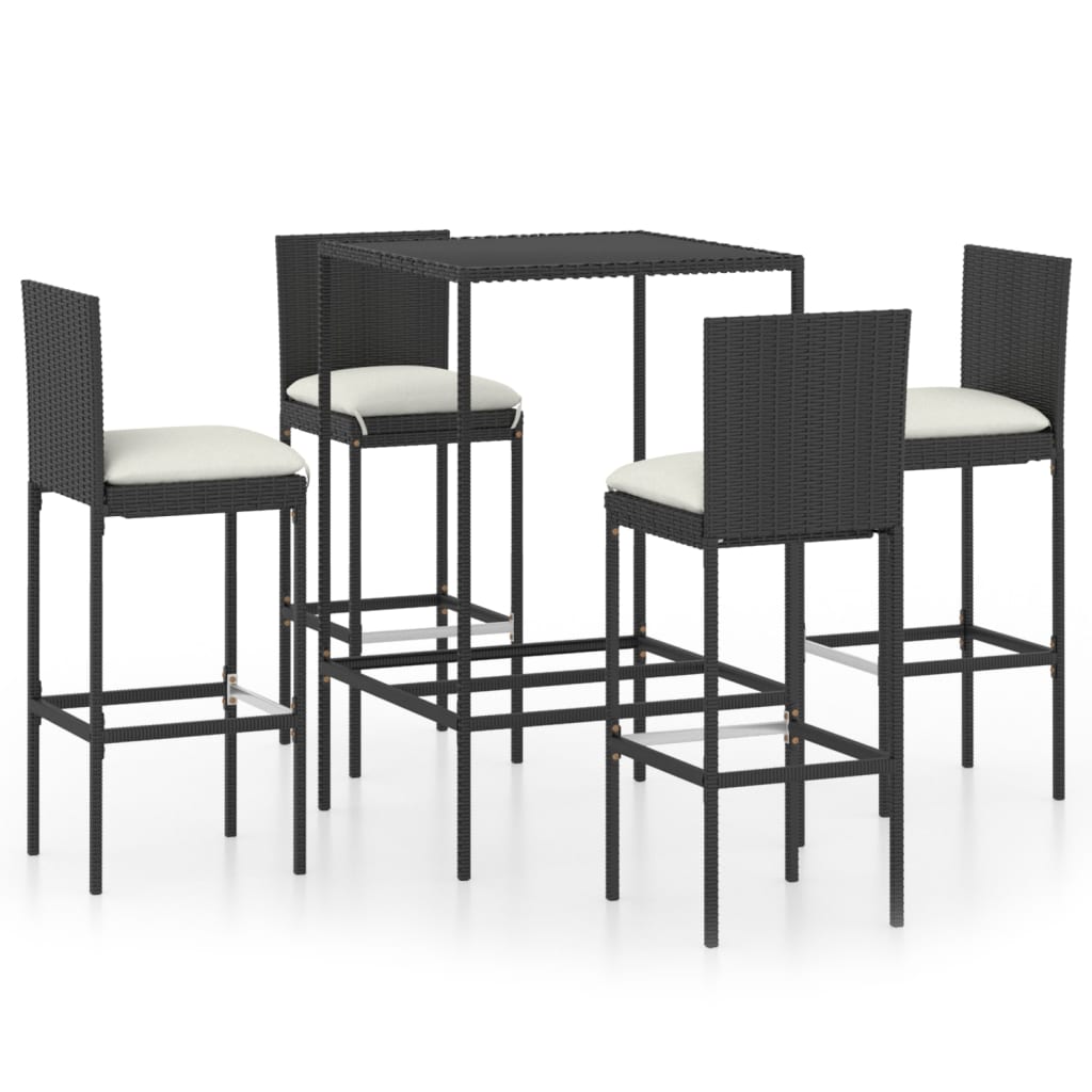 

vidaXL 5 Piece Patio Bar Set with Cushions Poly Rattan Black