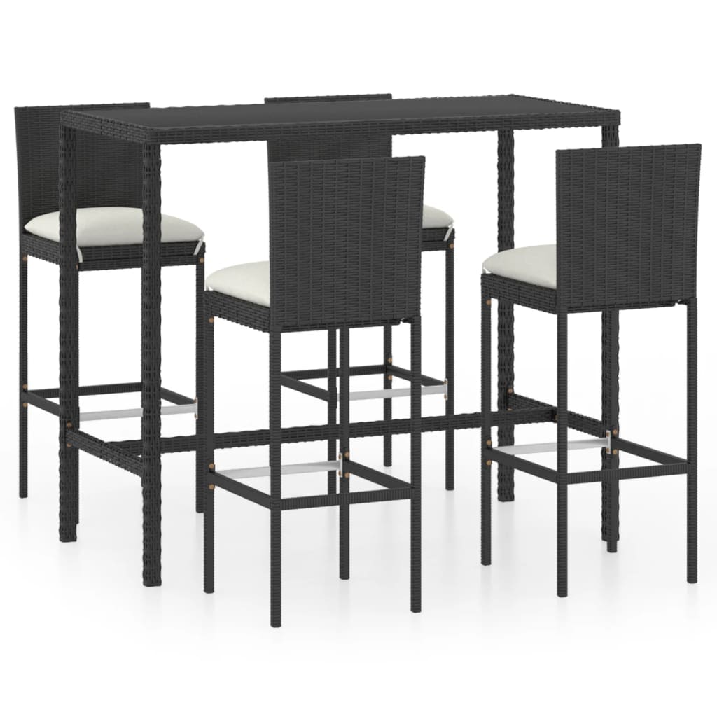 

vidaXL 5 Piece Patio Bar Set with Cushions Poly Rattan Black