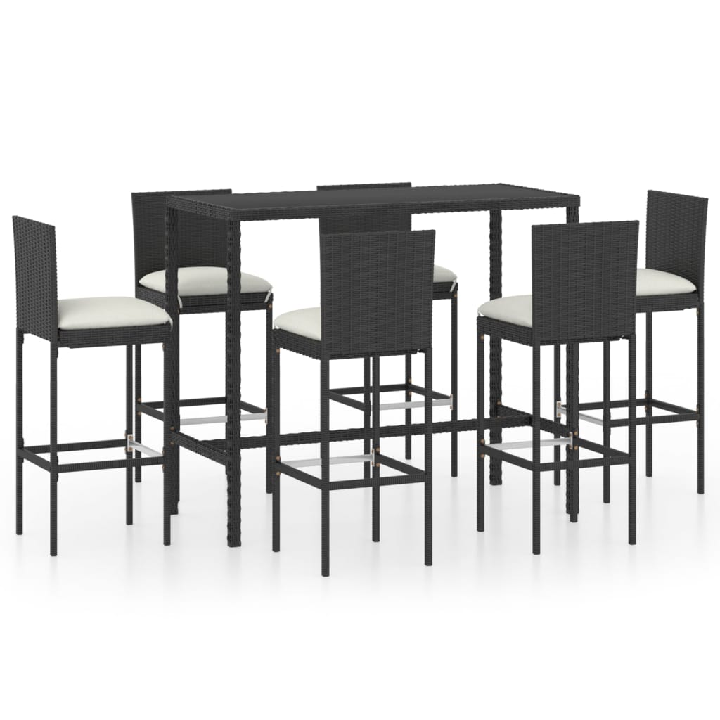 

vidaXL 7 Piece Patio Bar Set with Cushions Poly Rattan Black