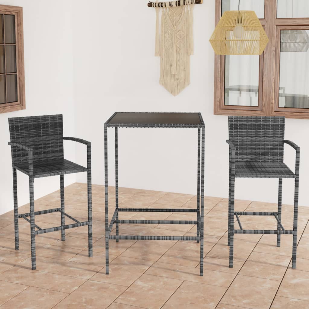 vidaXL 3-tlg. Gartenbar-Set Poly Rattan Grau