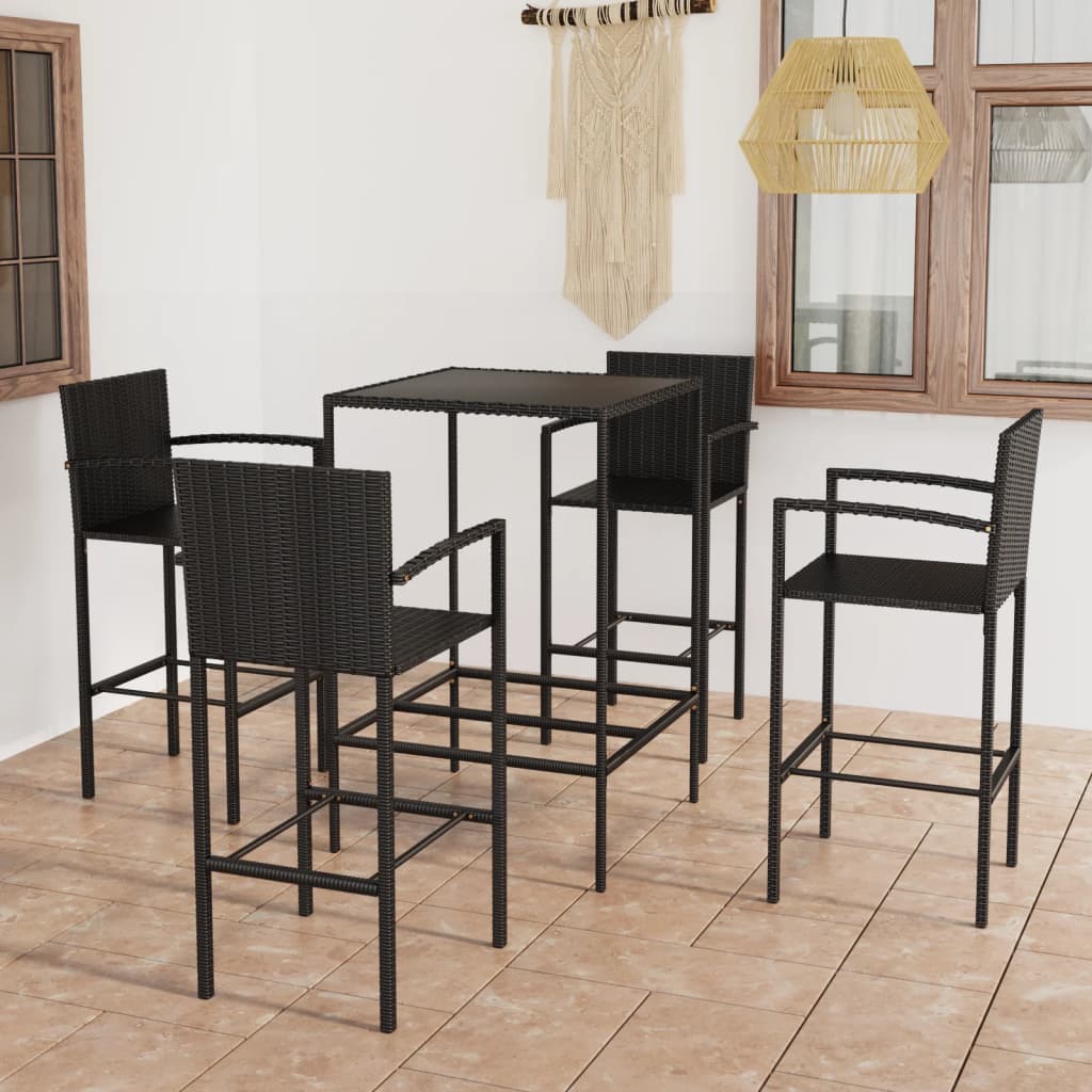 vidaXL 5-tlg. Gartenbar-Set Poly Rattan Schwarz