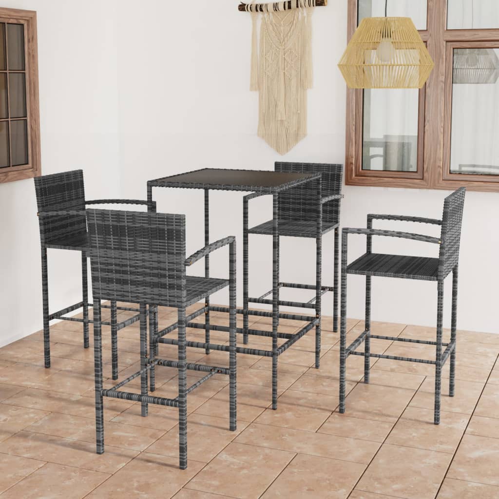 vidaXL 5-tlg. Gartenbar-Set Poly Rattan Grau