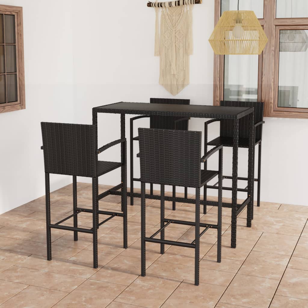 vidaXL 5-tlg. Gartenbar-Set Poly Rattan Schwarz