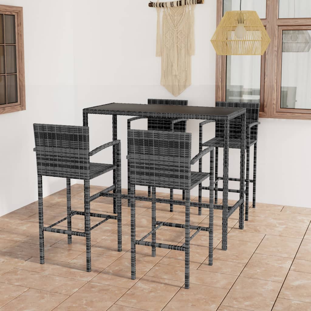 vidaXL 5-tlg. Gartenbar-Set Poly Rattan Grau