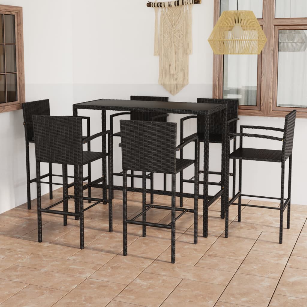 vidaXL 7-tlg. Gartenbar-Set Poly Rattan Schwarz