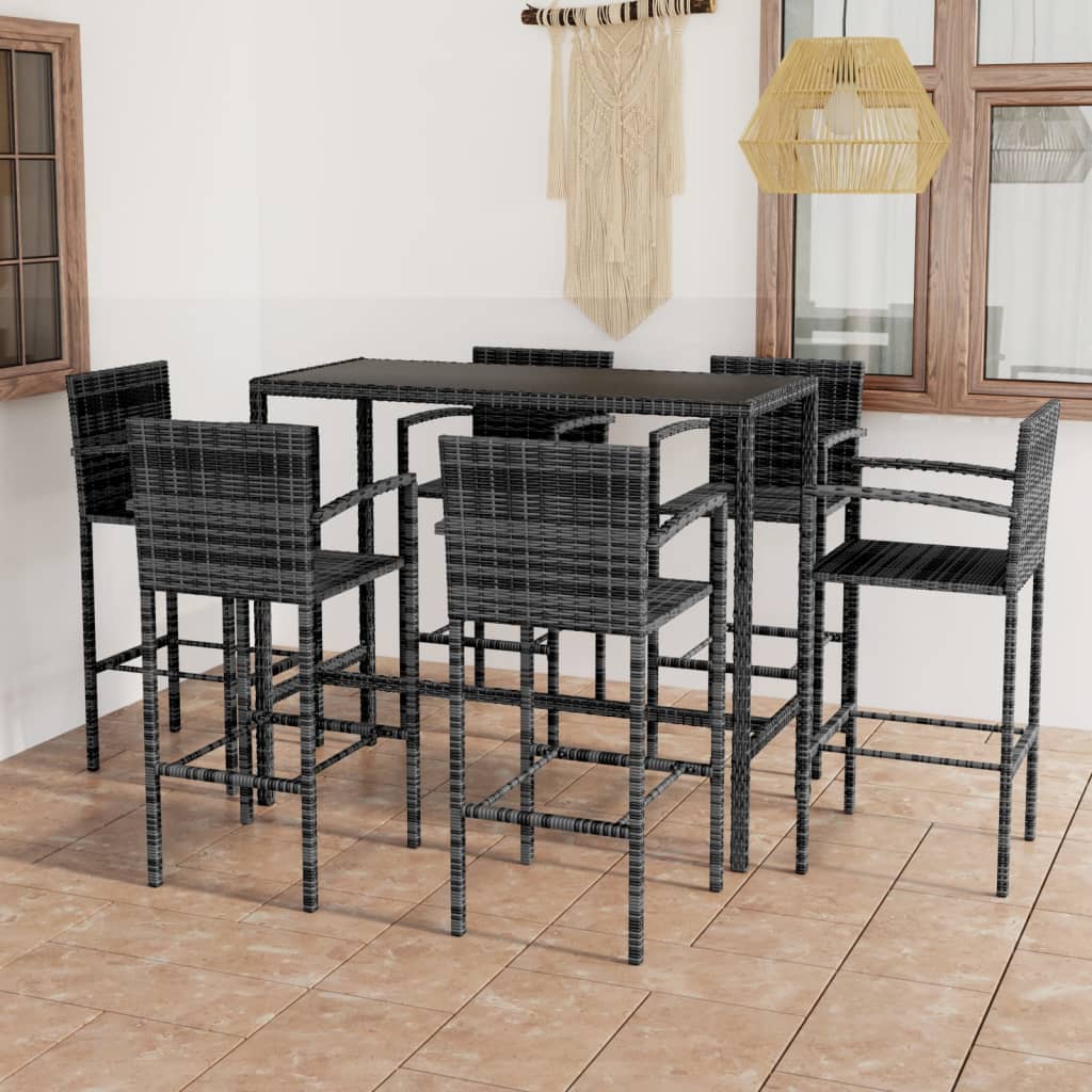 vidaXL 7-tlg. Gartenbar-Set Poly Rattan Grau