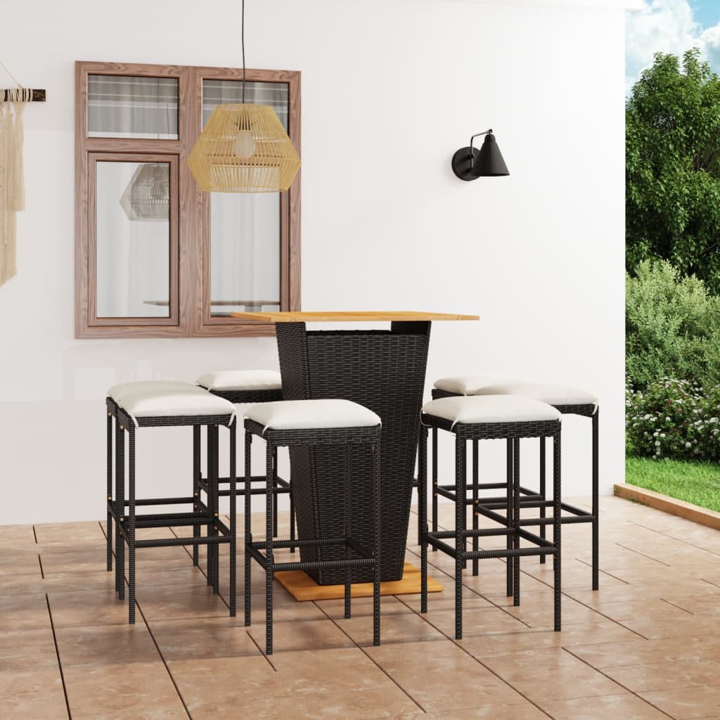 vidaXL 9 Piece Garden Bar Set with Cushions Poly Rattan Black