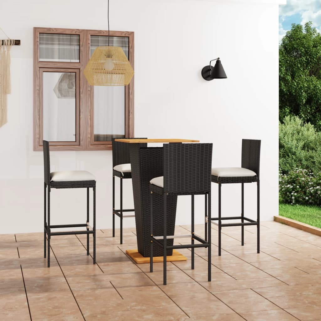 vidaXL Set mobilier bar de grădină cu perne, 5 piese, negru, poliratan