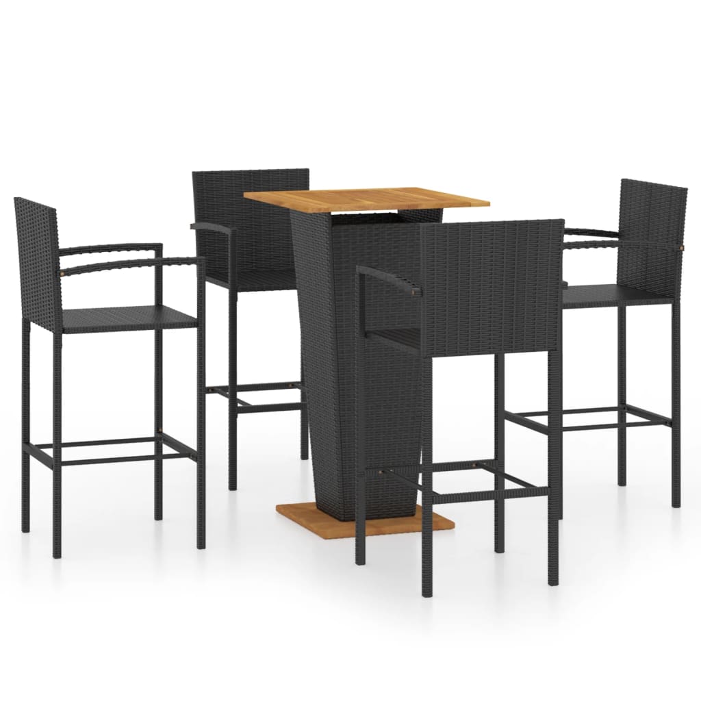 Set mobilier bar de gradină, 5 piese, negru