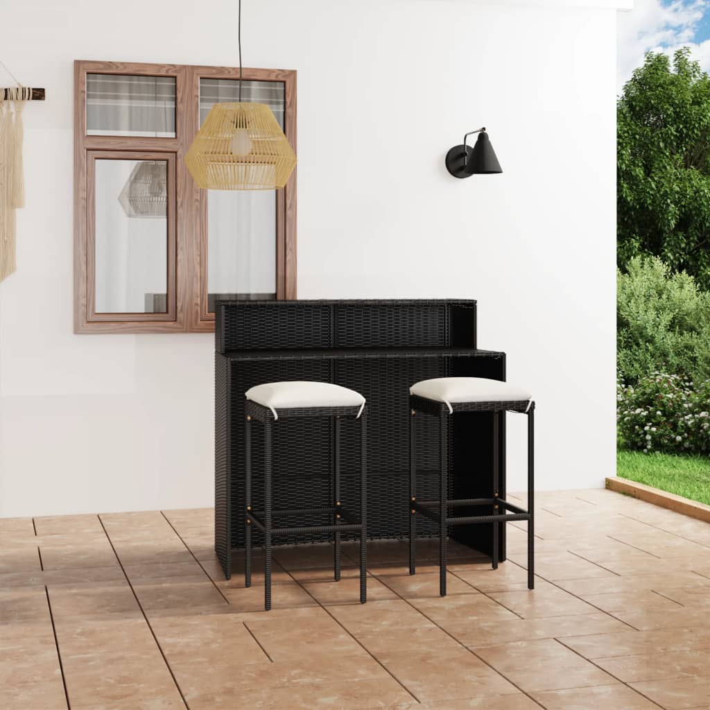 vidaXL 3dílný zahradní barový set s poduškami černý