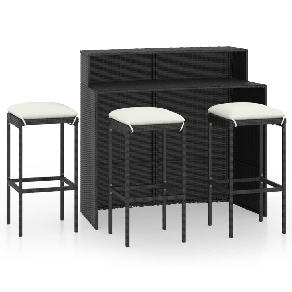 VidaXL Ensemble De Bar De Jardin Avec Coussins 4 Pcs Noir