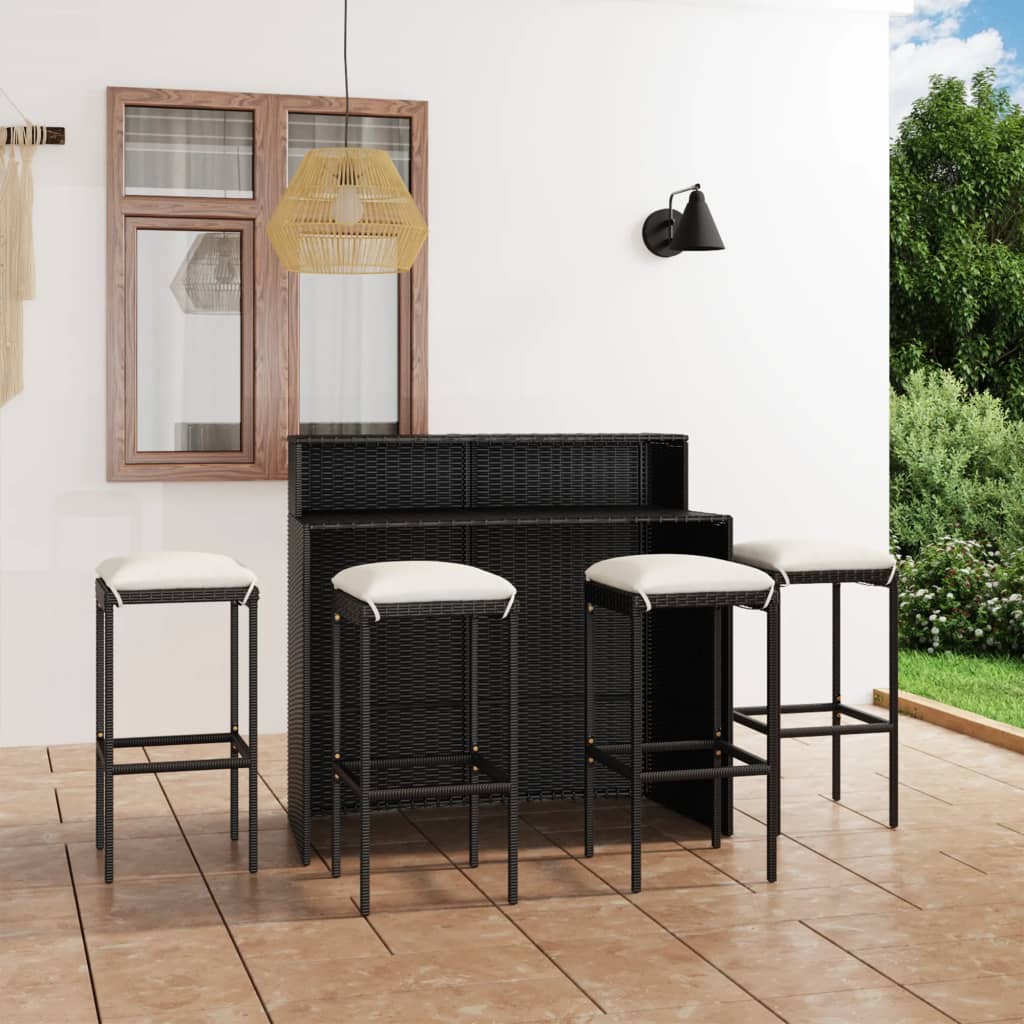 vidaXL Set mobilier bar de grădină cu perne, 5 piese, negru vidaXL
