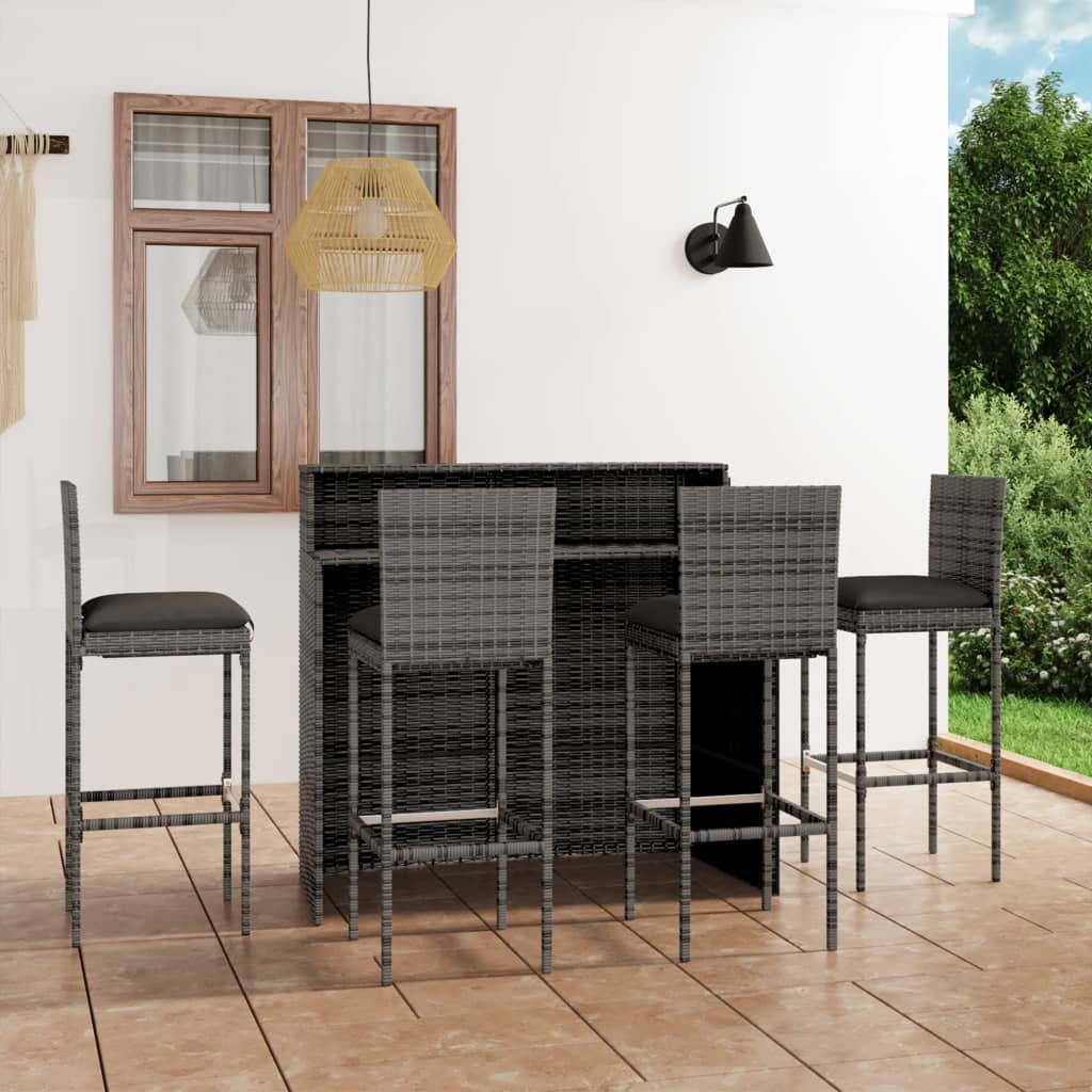 Vidaxl Set Mobilier De Bar De Gradina Cu Perne, 5 Piese, Gri