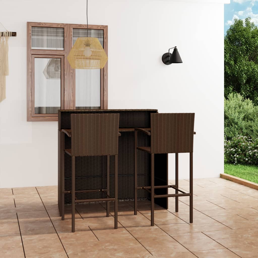 Set mobilier de bar de grădină, 3 piese, maro