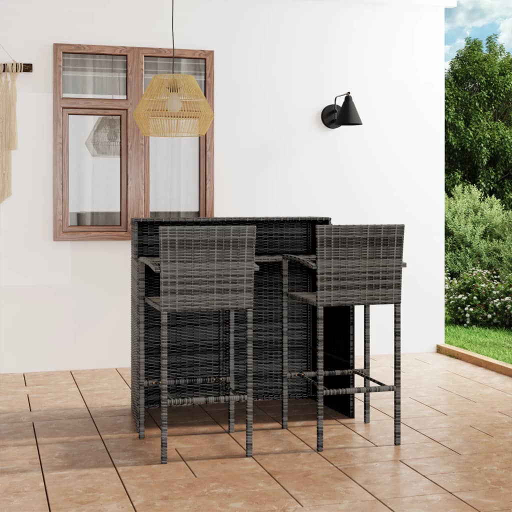 vidaXL Set mobilier de bar de grădină, 3 piese, gri