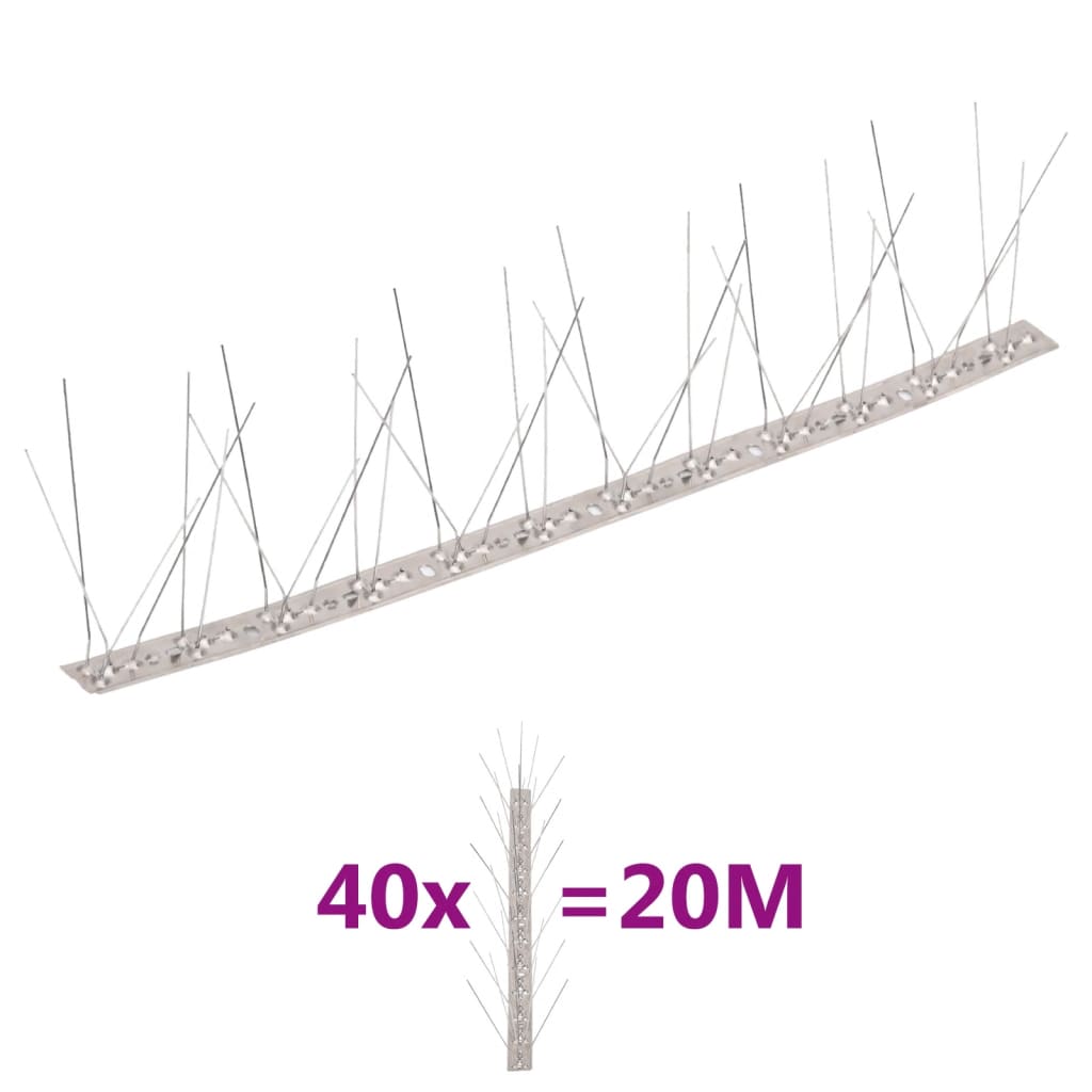 vidaXL 40-tlg. Taubenabwehr Spikes-Set Edelstahl 20 m 5-reihig